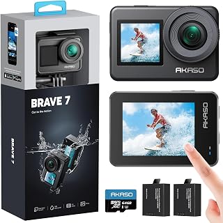 アクションカメラ-AKASO Brave7-4K 64GB ウェアラブルカメラ IPX8本機防水10M 水中カメラ 6軸手ぶれ補正 WiFi アクションカム クイックキャプチャー/8倍スローモーション/HindSight/音声制御/外部マイク対応/1350mAhバッテリー2個
