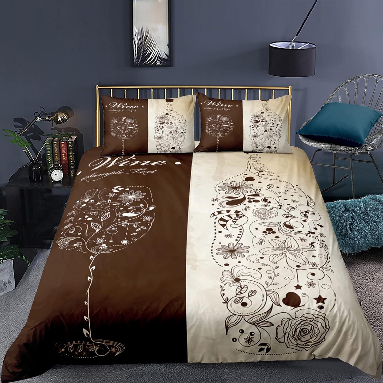 Housse de couette plante à fleurs 200x200 cm avec 2 taies d'oreiller en microfibre douce