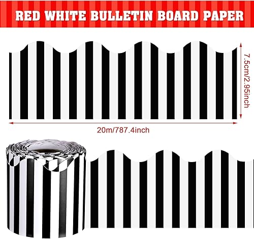 Miniatura 2 de Tablero de anuncios festoneado de Navidad de 65 pies, borde autoadhesivo para aula, bordes a rayas, borde de línea ondulada para tablón de anuncios,