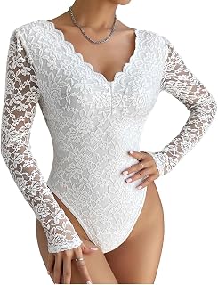 Body Femme Dentelle Élégant Chemise Haut Transparent À Manches Longues Col En V Corps Sexy Body Tops Chemise Pour Femmes