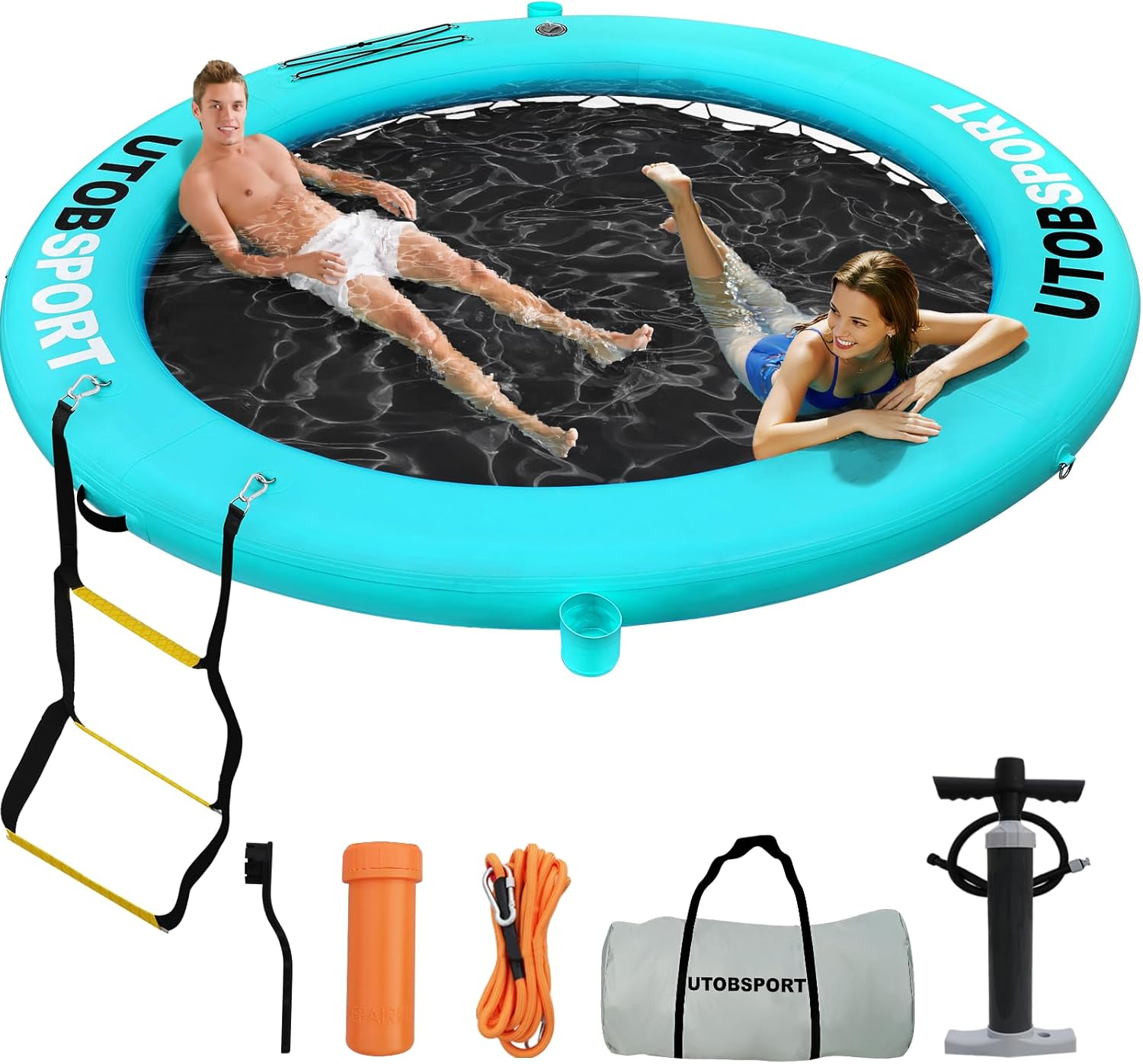 Inflatable Water Hammock Floating Dock 8FT / 10FT Water Floating Island Raft for Lake Boat Pool Ocean | Adults Kids, with W/Cupholder & Pump