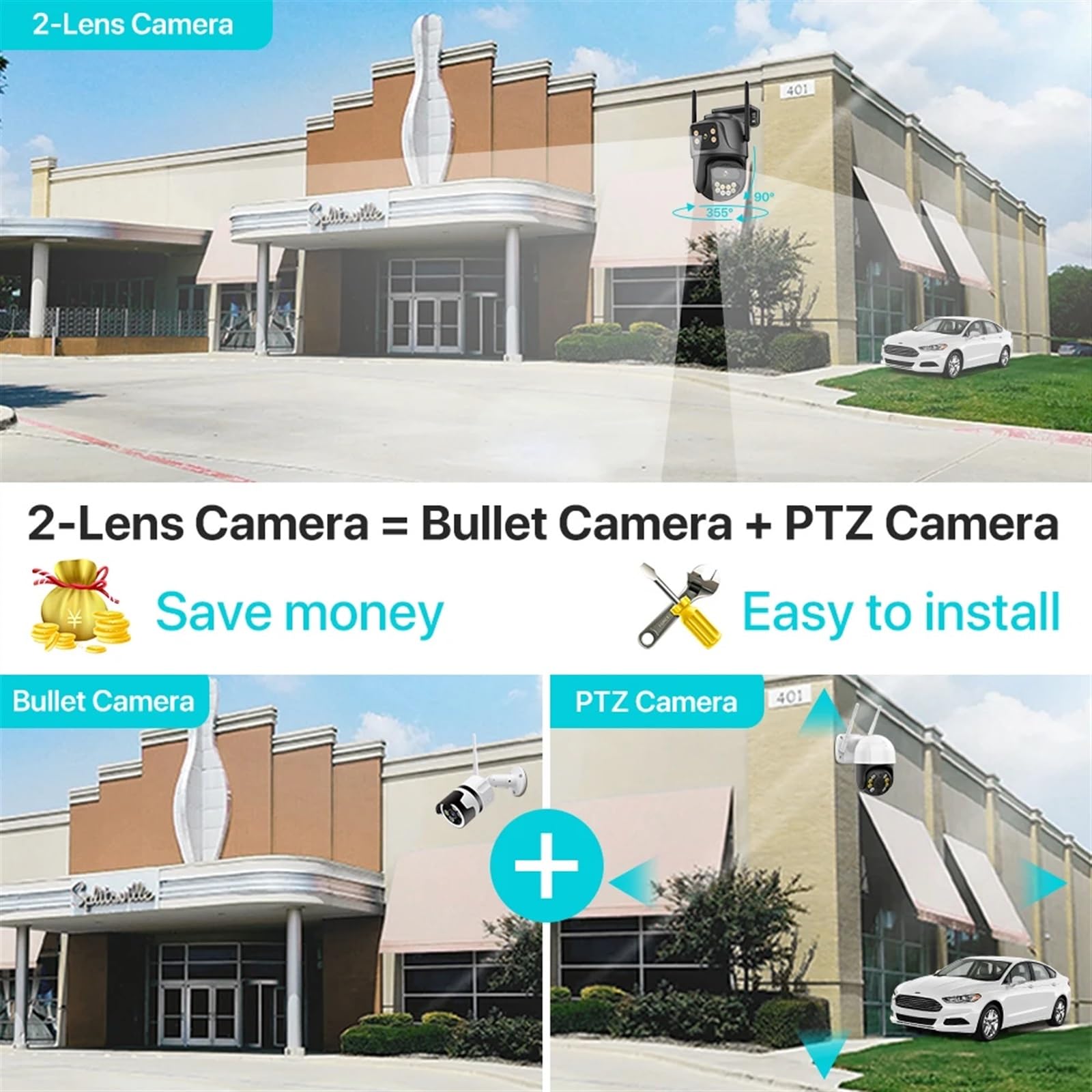 4K 8MP HD kamera PTZ podwójny obiektyw podwójny ekran kamera IP zewnętrzna 4MP automatyczne śledzenie ochrona bezpieczeństwa nadzór CCTV Wykrywanie ruchu(4MP NO SD Card)