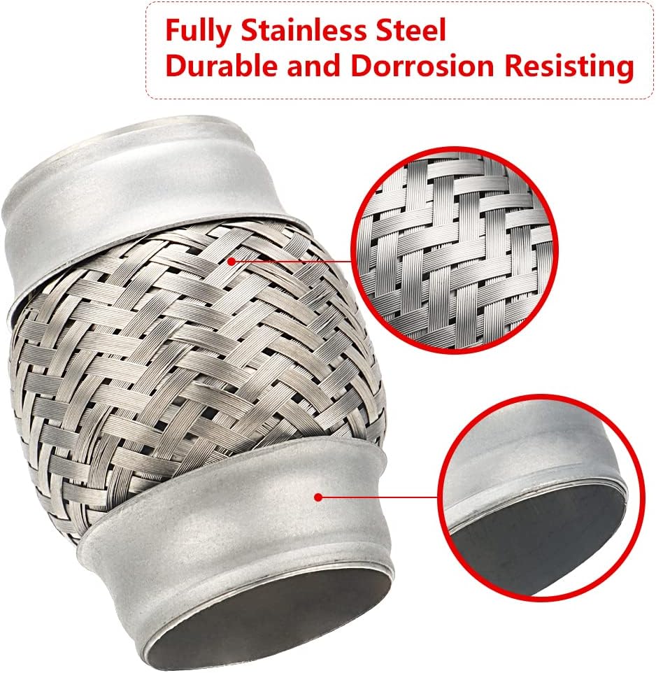 Exhaust Flex Pipe, 2''x 4''Stainless Steel Heavy Duty Exhaust Flex Pipe, Double Braid Exhaust Flex Tube