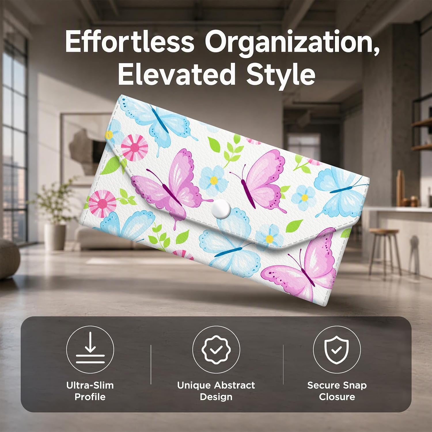 Cash Envelope Wallet Cute PU Leather Envelopes Bag for Men and Women, Reusable Budget Pouch for Budgeting Billing, Pastel Butterfly image 3