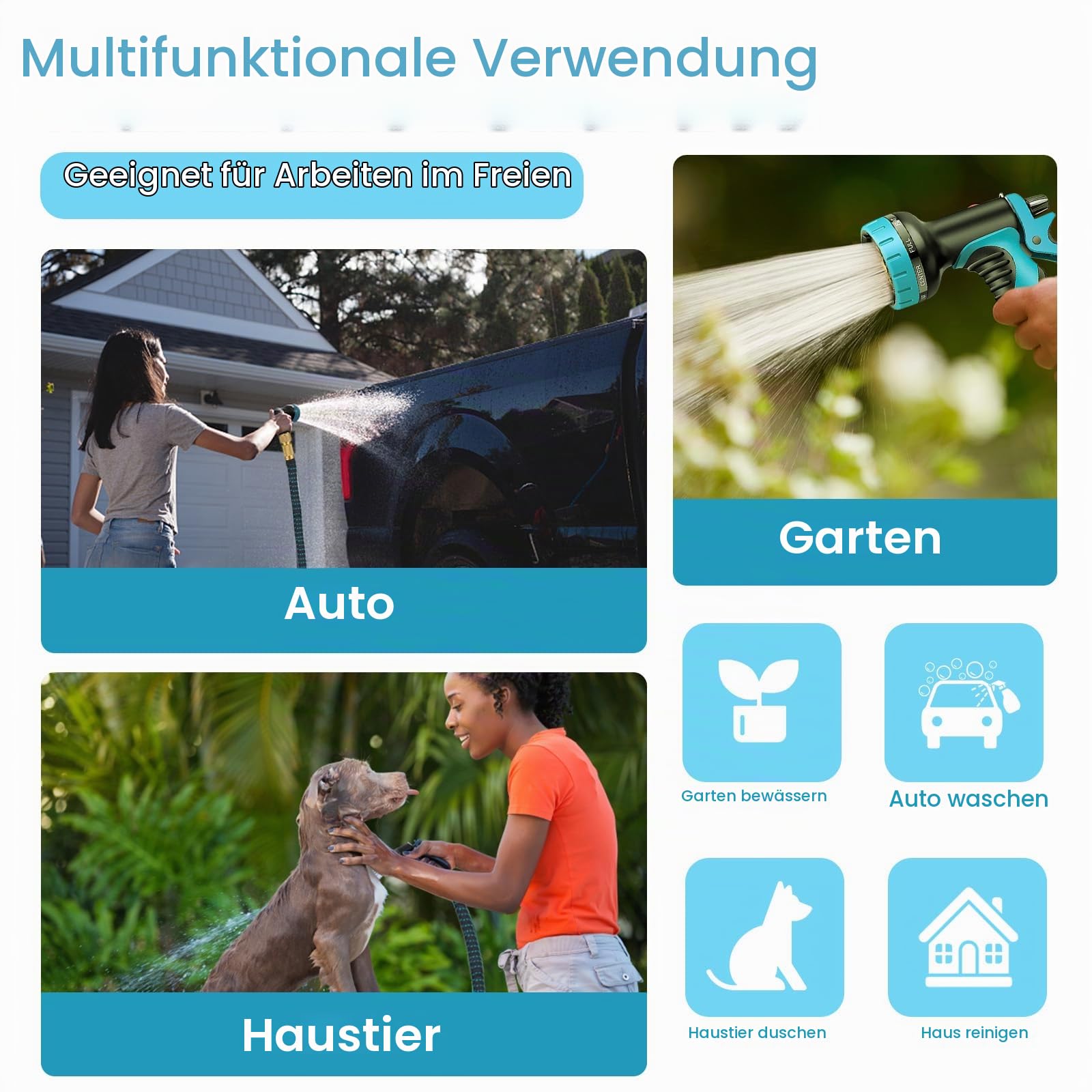 Flexibler Gartenschlauch 100FT 30M,Wasserschlauch Dehnbarer Strapazierfähiger 3750D flexibel Schlauch, mit 3/4" und 1/2"massiven Messingbeschläge 10-Funktionsschlauchdüse,zum Waschen und Gießen