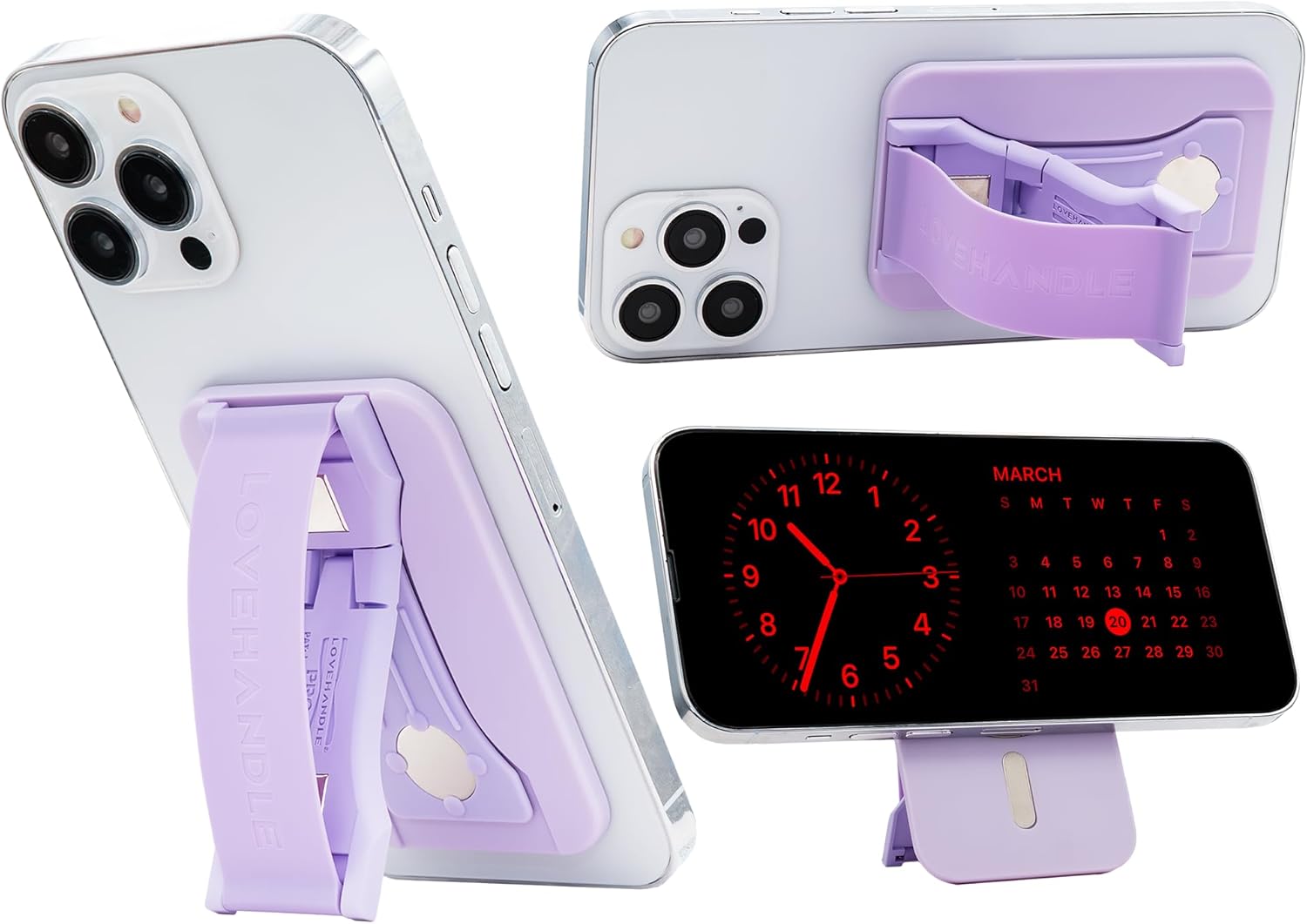 LoveHandle PRO MagSafe Compatible Magnetic Phone Grip w/Kickstand – Mount, Strap and Stand for Smartphone and Tablet – MagSafe Ring Included – Fits All Devices – Solid Lavender