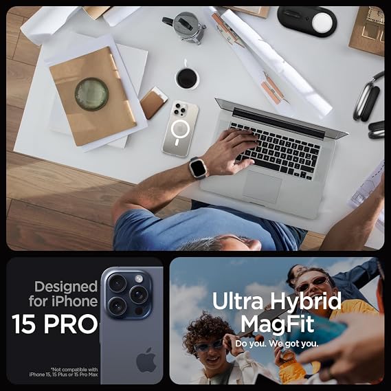 Spigen iPhone 15 Pro ile Uyumlu MagSafe Kılıf Ultra Hybrid Mag Fit Sararmaya Dayanıklı Beyaz Şeffaf Kapak - ACS06715 (Spigen TR Garantili)
