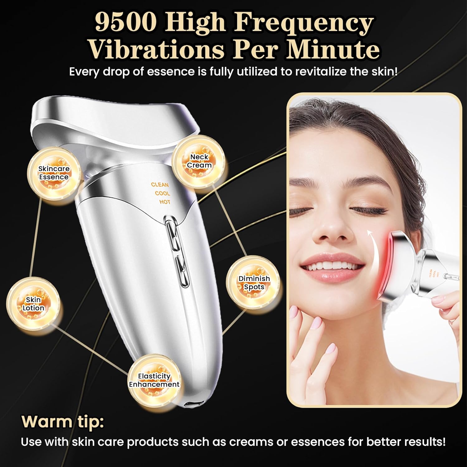 Face Massager, Red Light Therapy for Face and Neck, 3-in-1 Facial Massager Tool, Face Lift Device with Cold & Hot Vibration Technology, Portable Facial Massager for Wrinkles Skin Care, Firming - Image 4