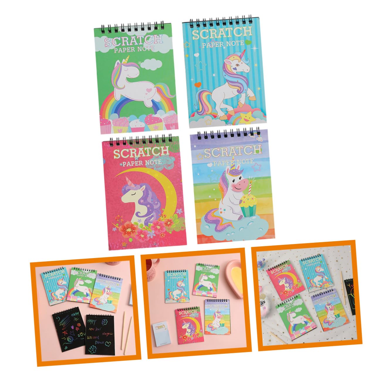 Uonlytech 4 Sätze Scratch Bilderbuch Für Kinderspielzeug Kinderhandwerk Hoch Notizbuch Zeichnen Kratzen Kleiner Zeichenblock Partytütenfüller Beachten Sie Pads Bunt Papier 4 Stück * 4