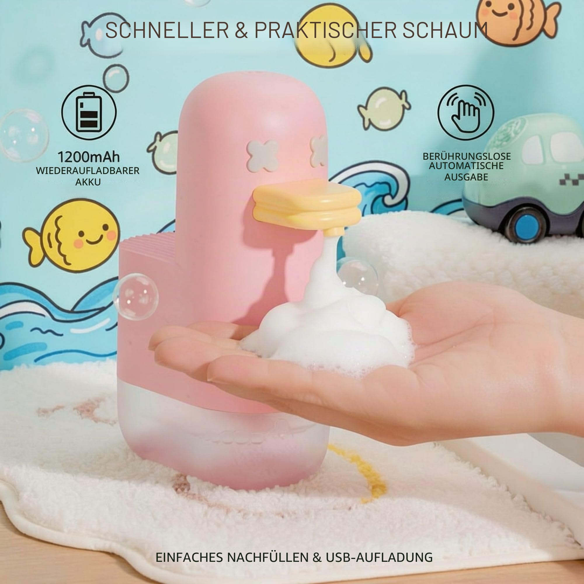 Sxhlseller Automatischer Schaumseifenspender, Berührungsloser Entenseifenspender in Niedlicher Entenform, Ideal für Badezimmer, Küche & Kinder