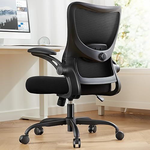 Marsail Office Chair Ergonomic Desk Chair with 3 Ways PU Armrests and Adjustable Lumbar Support Breathable Mesh Computer Chair Executive Rolling Swivel Comfy Task Chair for Home Office Gaming - Dark Black - Without Headrest