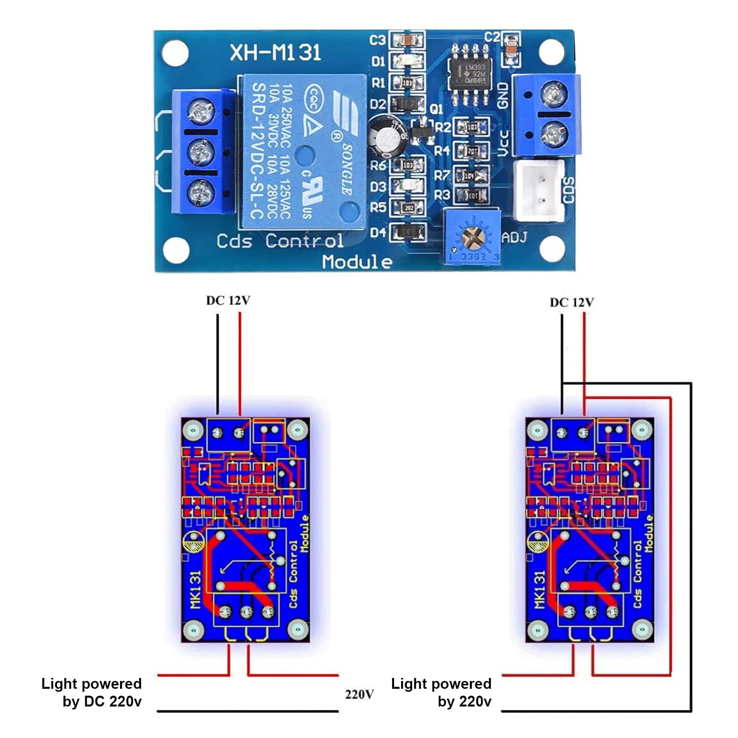 XH-M131 Module Relais de photorésistance Binghe 3 pièces XH-M131 DC 12V Interrupteur de Commande de lumière Module de Relais de photorésistance capteur de Commande de lumière Automatique avec câble