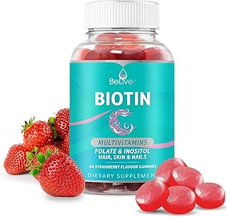 BeLive Biotin Gummies with MultiVitamins, Folate, Inositol – Supports Hair Growth, Healthy Skin & Nails – Vegan, Pectin Based – Strawberry Flavor (1)
