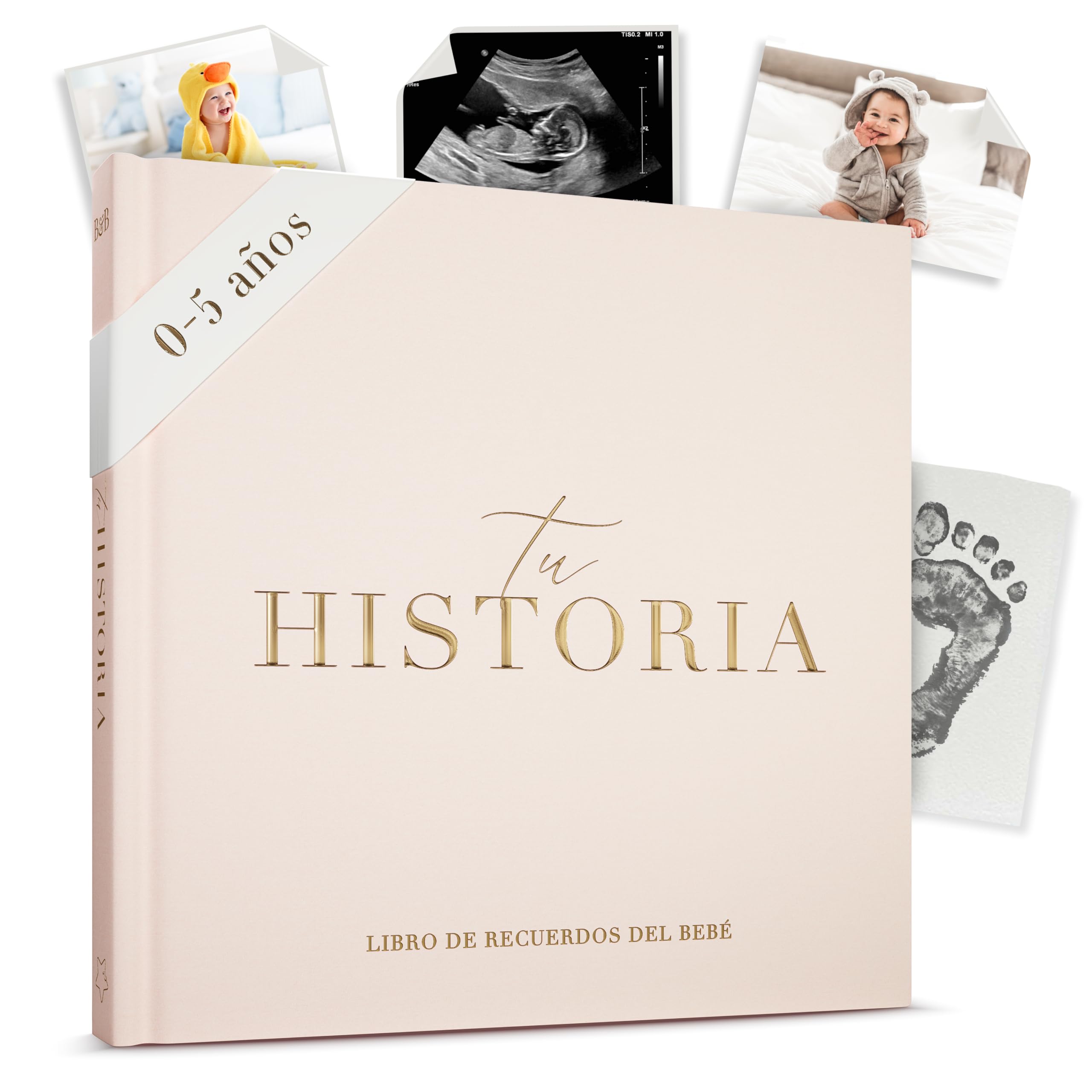 Libro Bebe - Libro de Recuerdos para Bebé - Diario y Álbum de Fotos para Bebés, 136 Páginas, Desde el Nacimiento hasta los 5 Años - Libro Nuestros Recuerdos (Crema)