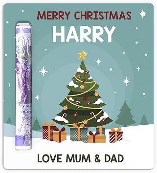 Beecreative Personalised Boys Girls Christmas Decoration Gifts - Christmas Money Children Kids Teenagers - Xmas Money Holder Wallet - Christmas Cash - With Red Bag