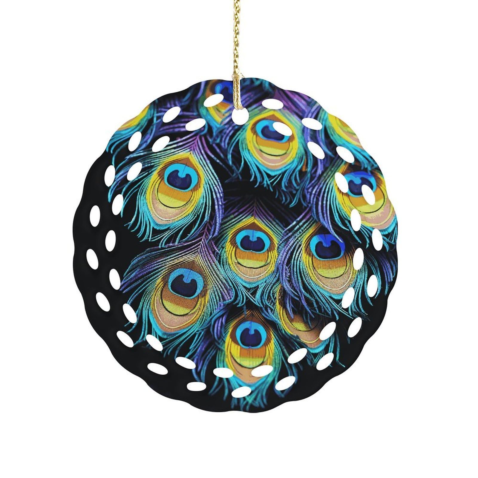 Btcowzrv Style A Bunch Of Peacock Feathers Ceramic Ornament,Round Ornaments With Hole Easy To Hang,Hanging Ornament For Wedding Party Home Window Garden Christmas Day Decor
