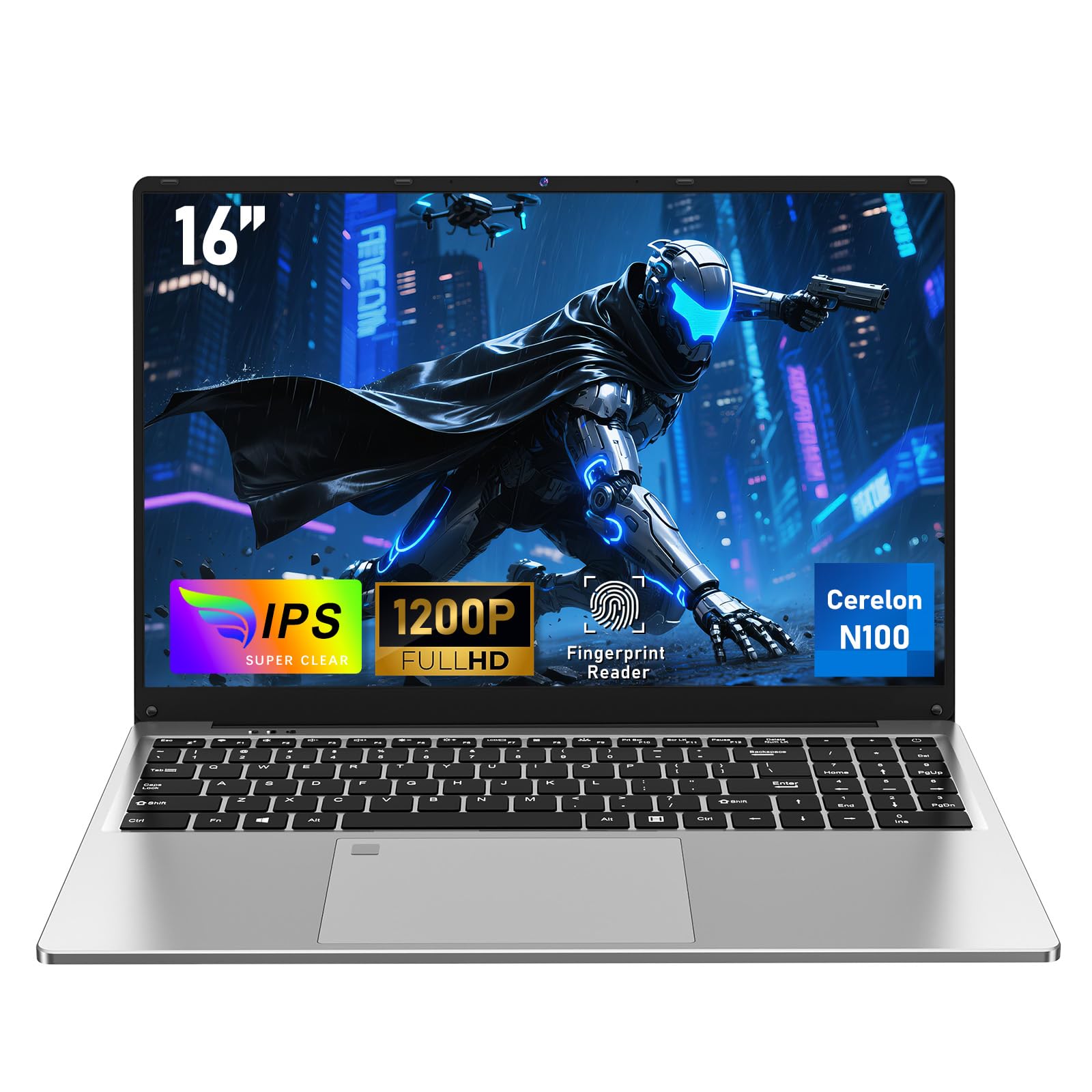 FUNYET Computer portatile da 16 pollici, Win 11 Laptop 16 GB di RAM, 1 TB di SSD, PC portatile Processore N100(fino a 3,4 GHz),6000 mAh Notebook, FHD 1920 x 1200, tastiera retroilluminata