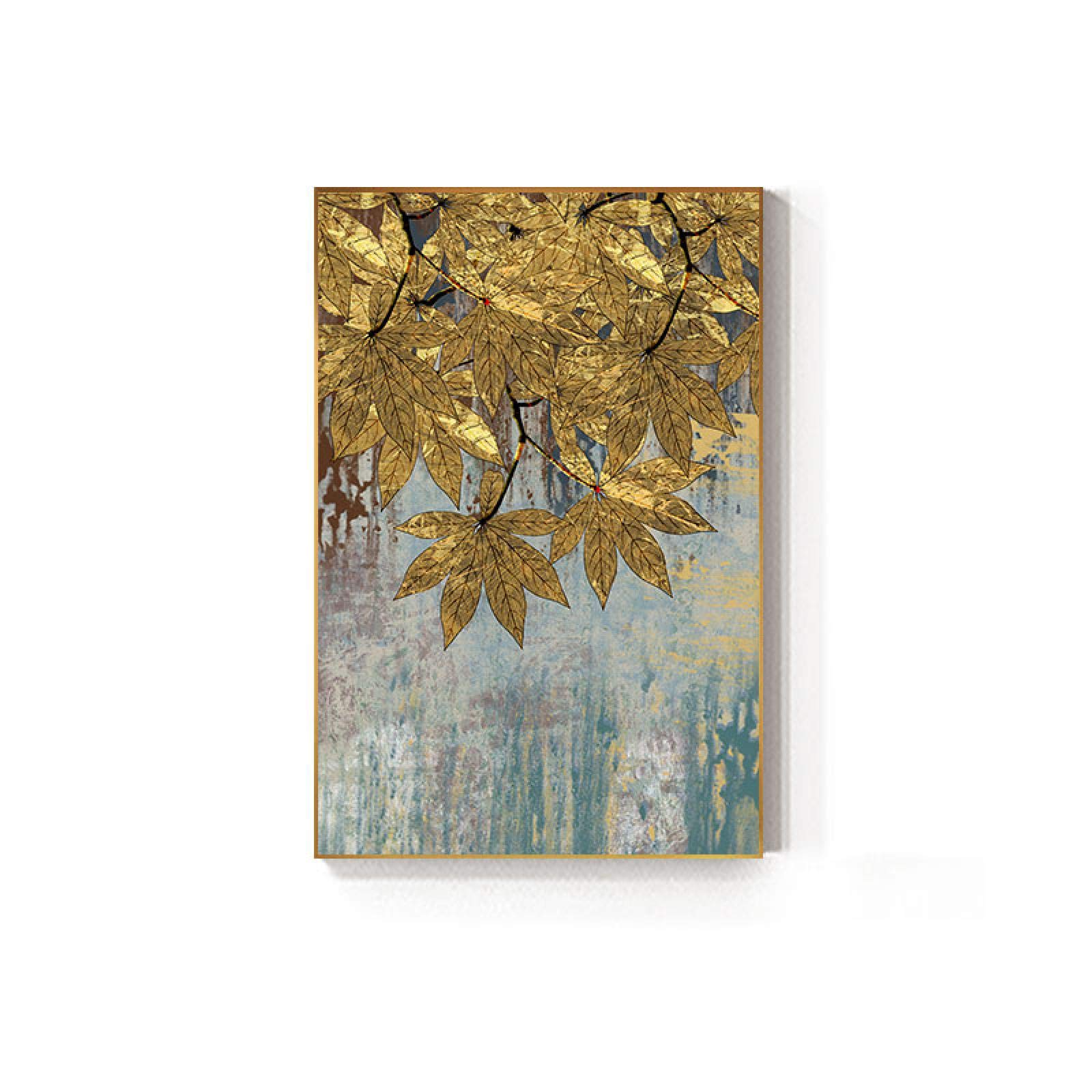 Quadri Astratti Foglia D'oro Tableaux Grandi Poster Stampe Grigio Tela Wall Art per Soggiorno Ingresso Corridoio Oro Trittico 60x80cmx3 pezzi Senza Cornice
