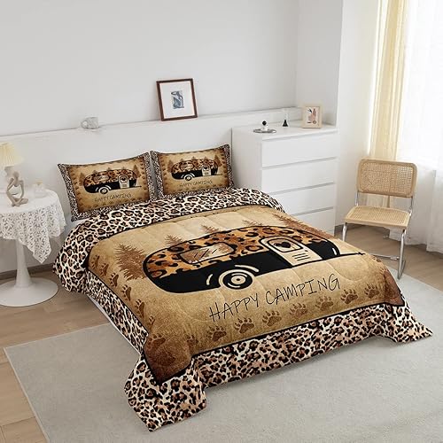 Miniatura 2 de Erosebridal Happy Camping - Juego de ropa de cama con estampado de guepardo, tamaño Queen para niñas y mujeres, con estampado de animales, lindo