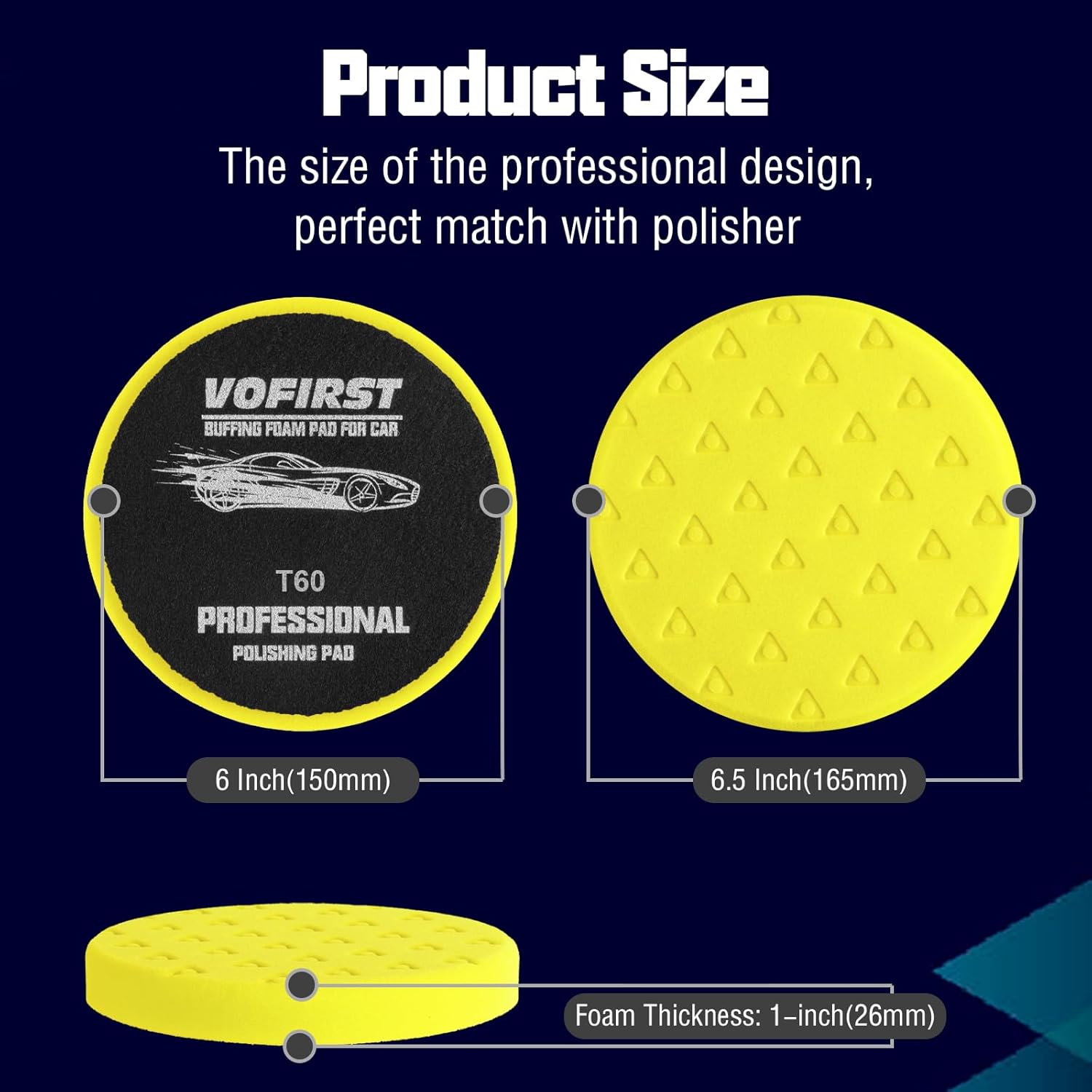 6 Inch Buffing Polishing Pads - 3Pcs Yellow Polish Pad - 6.5 Inch Face for 6 Inch 150mm Backing Plate - High-Density Buffing Sponge Pads for Car Buffer Polisher Compounding, Polishing & Waxing - Image 2