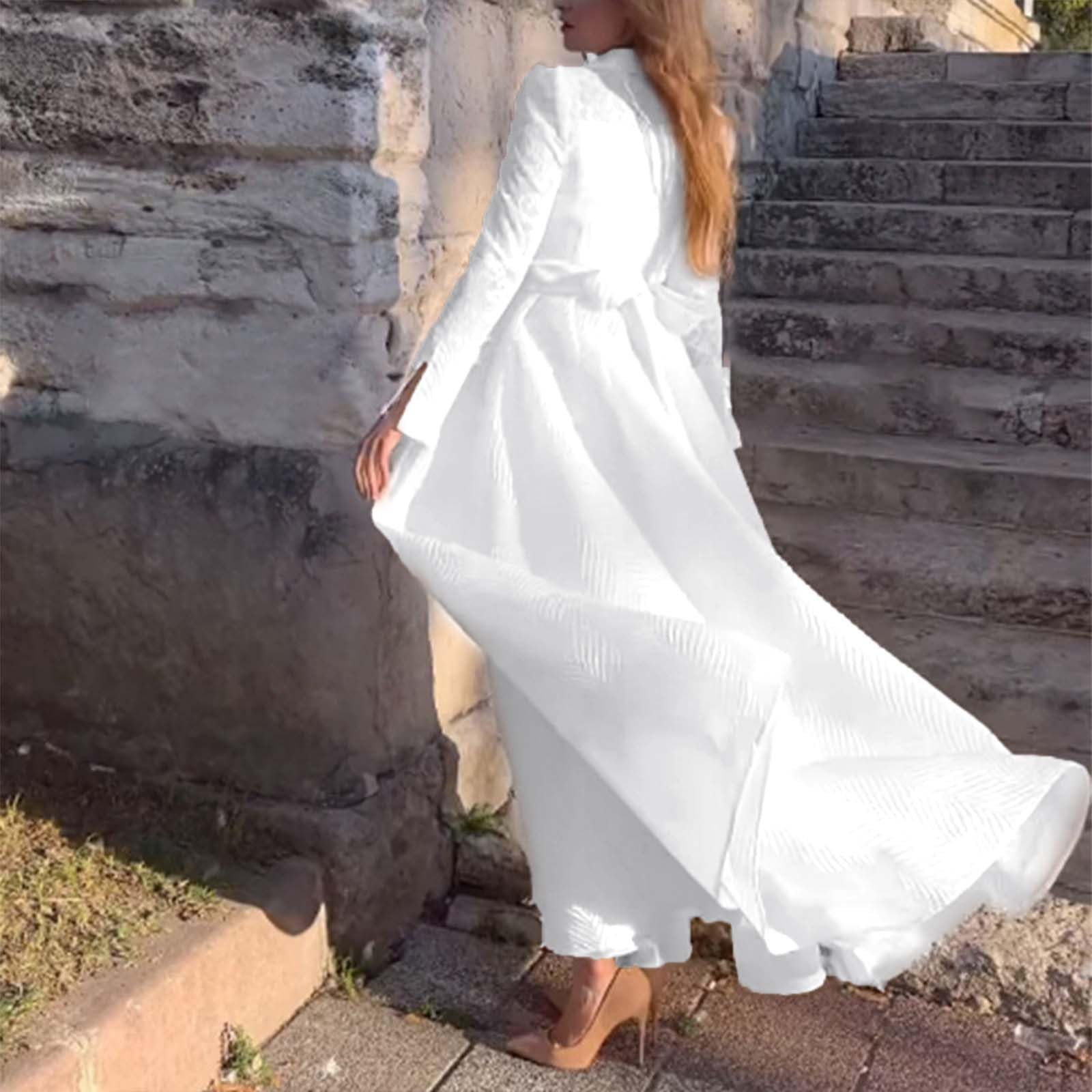 Robe de soirée élégante pour femme - Robe de mariage - Robe de fête longue - Broderie perforée - Robe trapèze plissée - Maxi robe de cocktail - Taille haute - Robe de bal