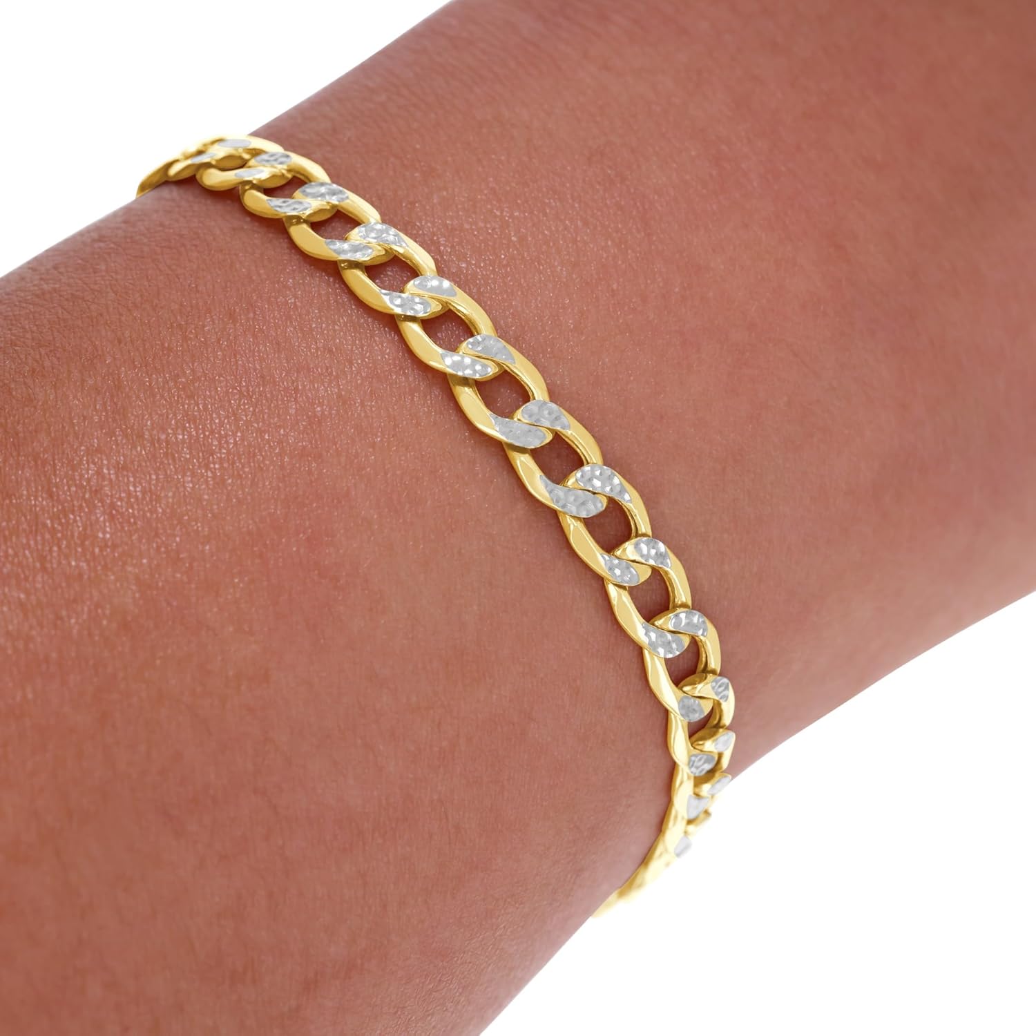 Nuragold 10k Real Yellow Gold Cuban Curb Link 5.5mm Diamond Cut Pave Chain Bracelet (7"-9") Two Tone Italian Jewelry for Men & Women - Image 6