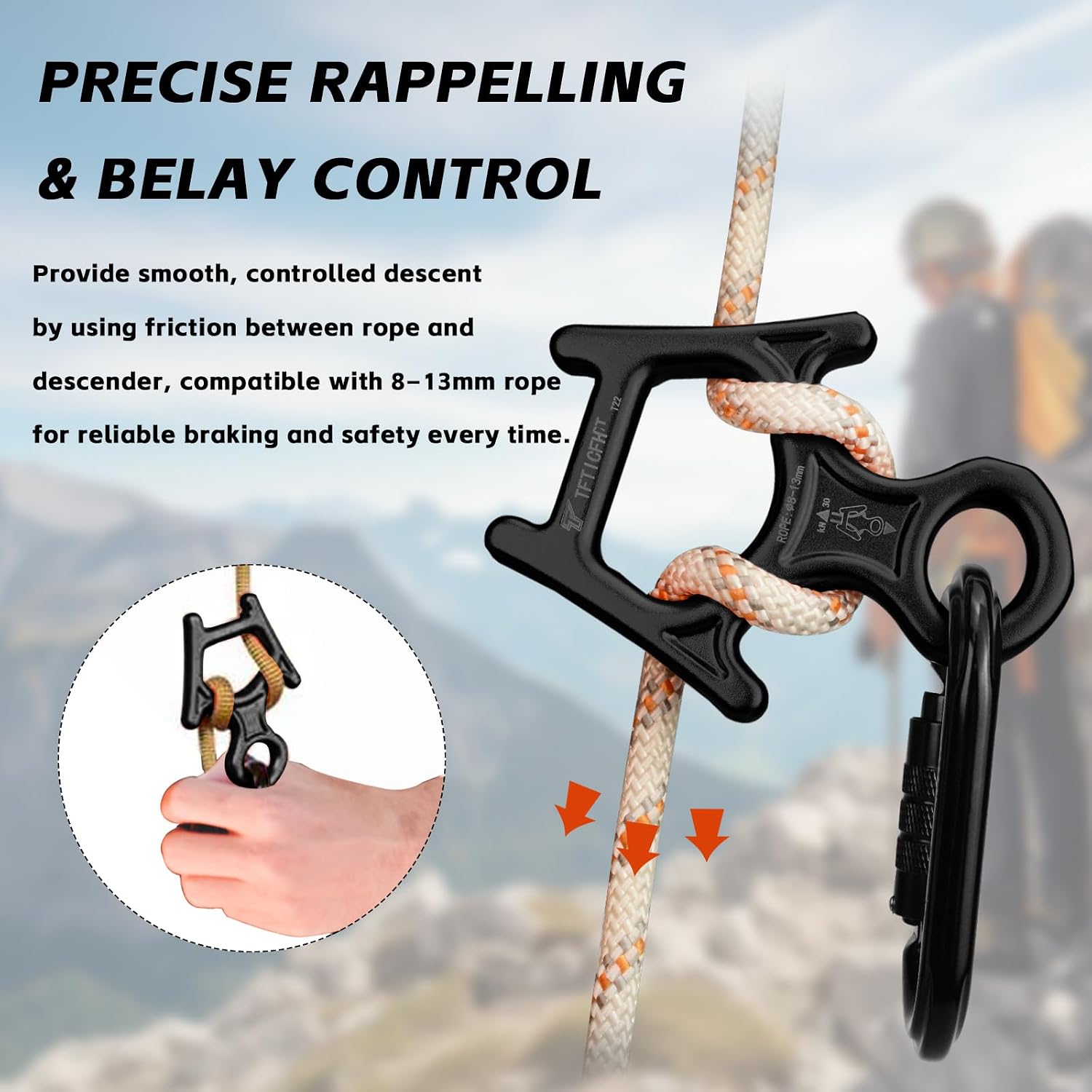 Figure 8 Descender, 30kN Climbing Descender, Heavy Duty 7075 Aluminum Belay & Rappel Equipment for Climbing, Mountaineering, Arborist, Caving, Aerial Yoga