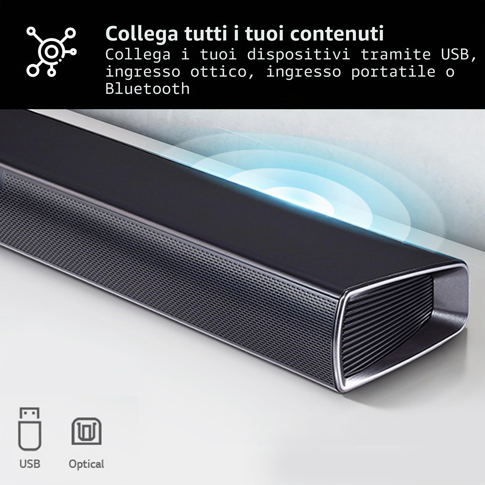 LG SQC4R - Barra audio intelligente, 220 W, Dolby Digital, compatibile con LPCM, Equalizzatore di Bassi, 4.1 Canali, Nero