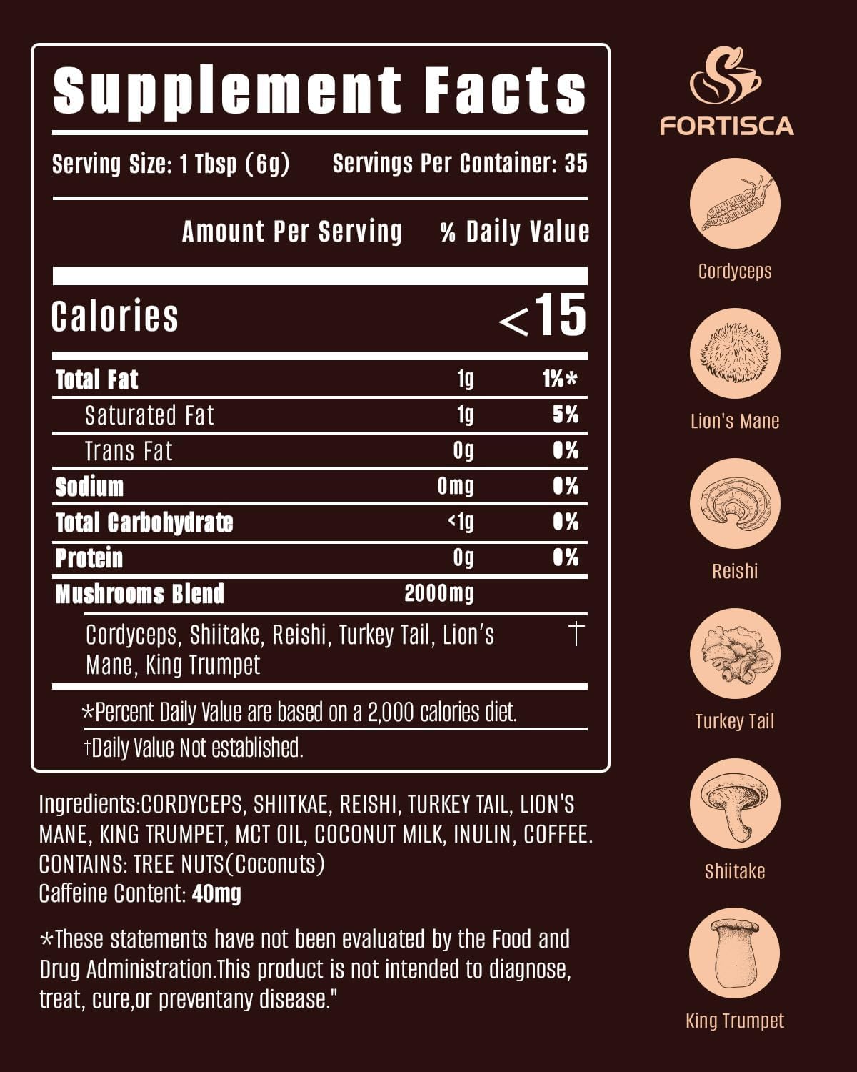 Mushroom Coffee (35 Servings) 6 Mushrooms (Lion’s Mane,Cordyceps,Turkey Tail,Reishi,Shiitake&King Trumpet) Mixed With Gourmet Arabica Instant Boosting Coffee for Balanced Energy & Focus & Immune Support - Image 2