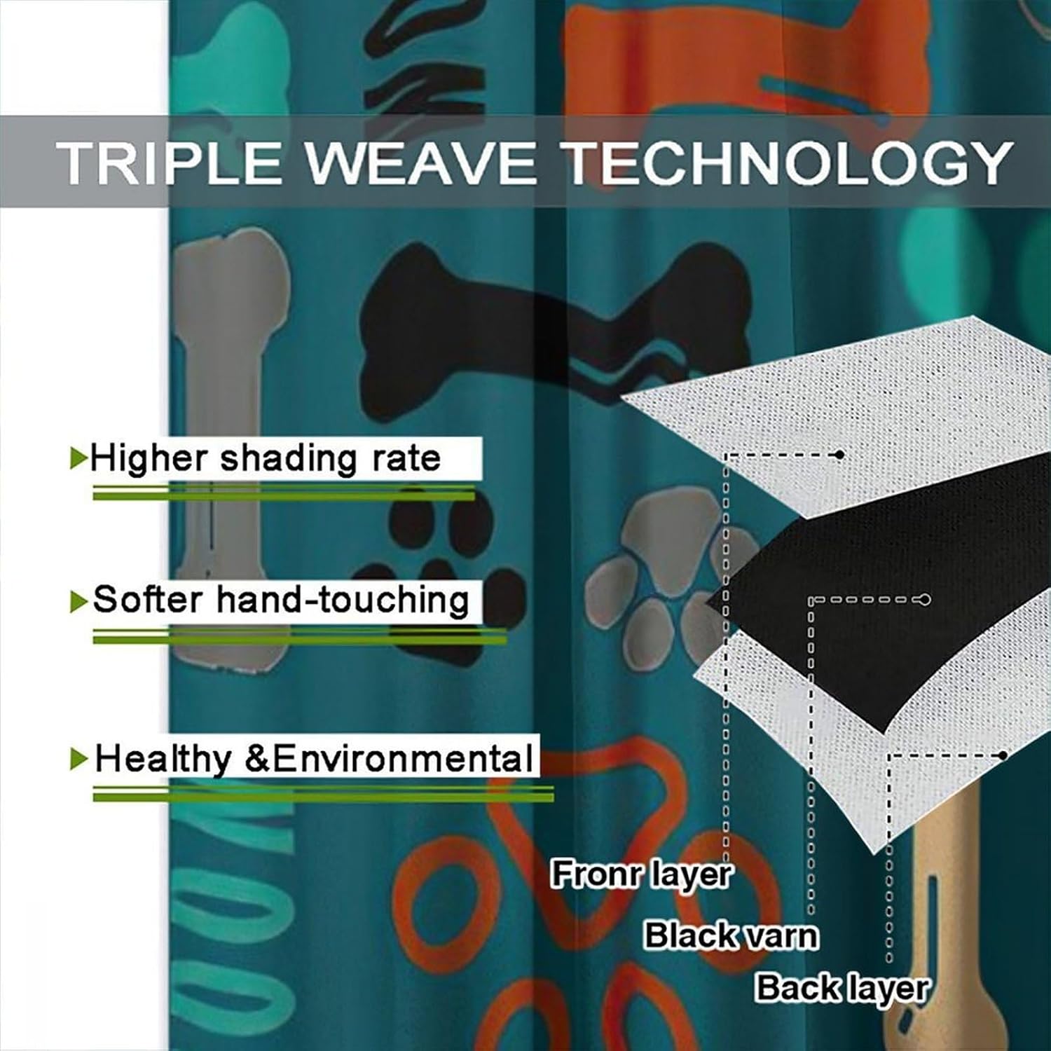 Dog Paw Print Curtains, Blue Cartoon Dog Paw and Bones Window Treatment Thermal Insulated Curtain for Kids Living Room Bedroom 2 Panels Set, 52x84 inch Blackout