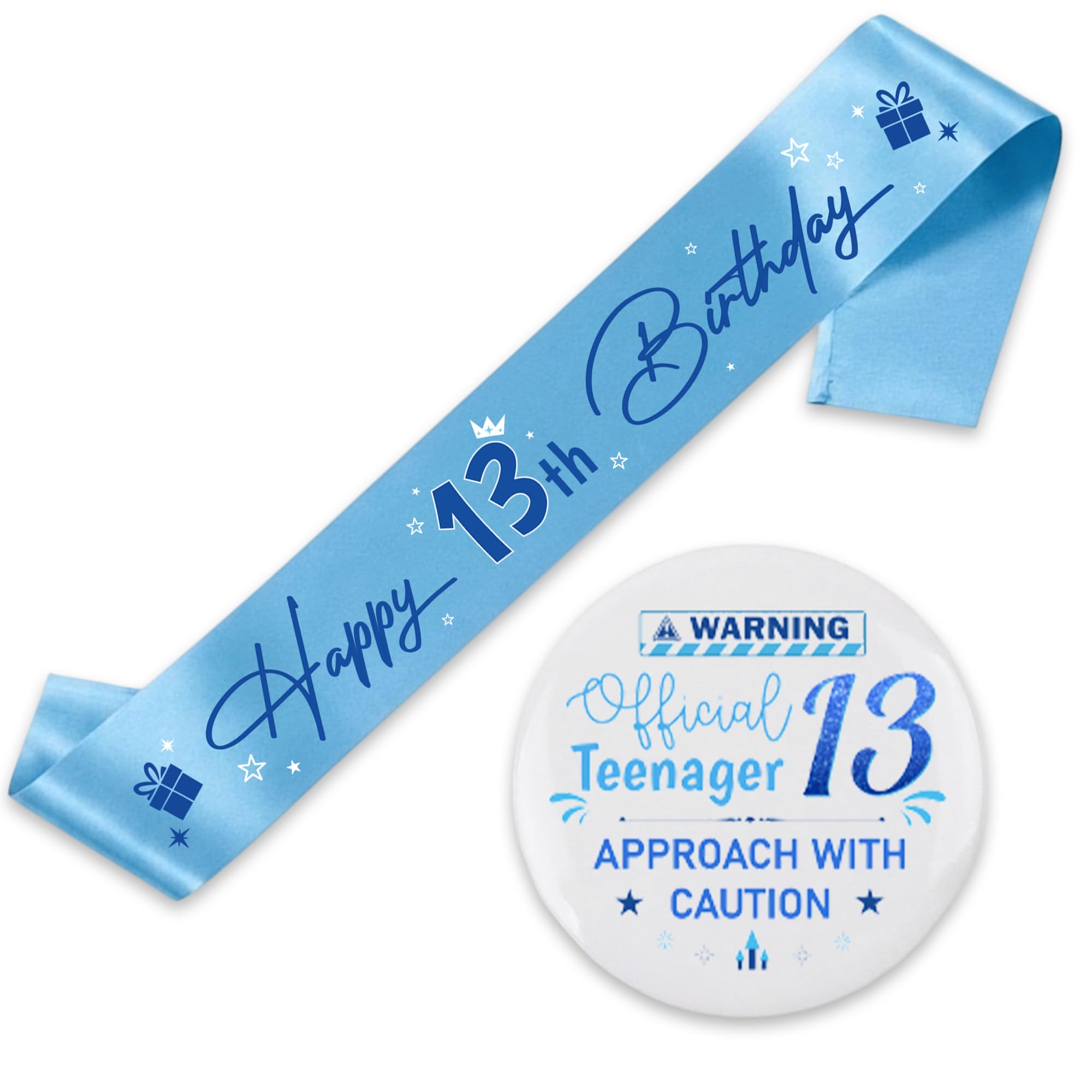 13th Birthday Gift for Boys Girls, Official Teenager 75mm Badge and Sash