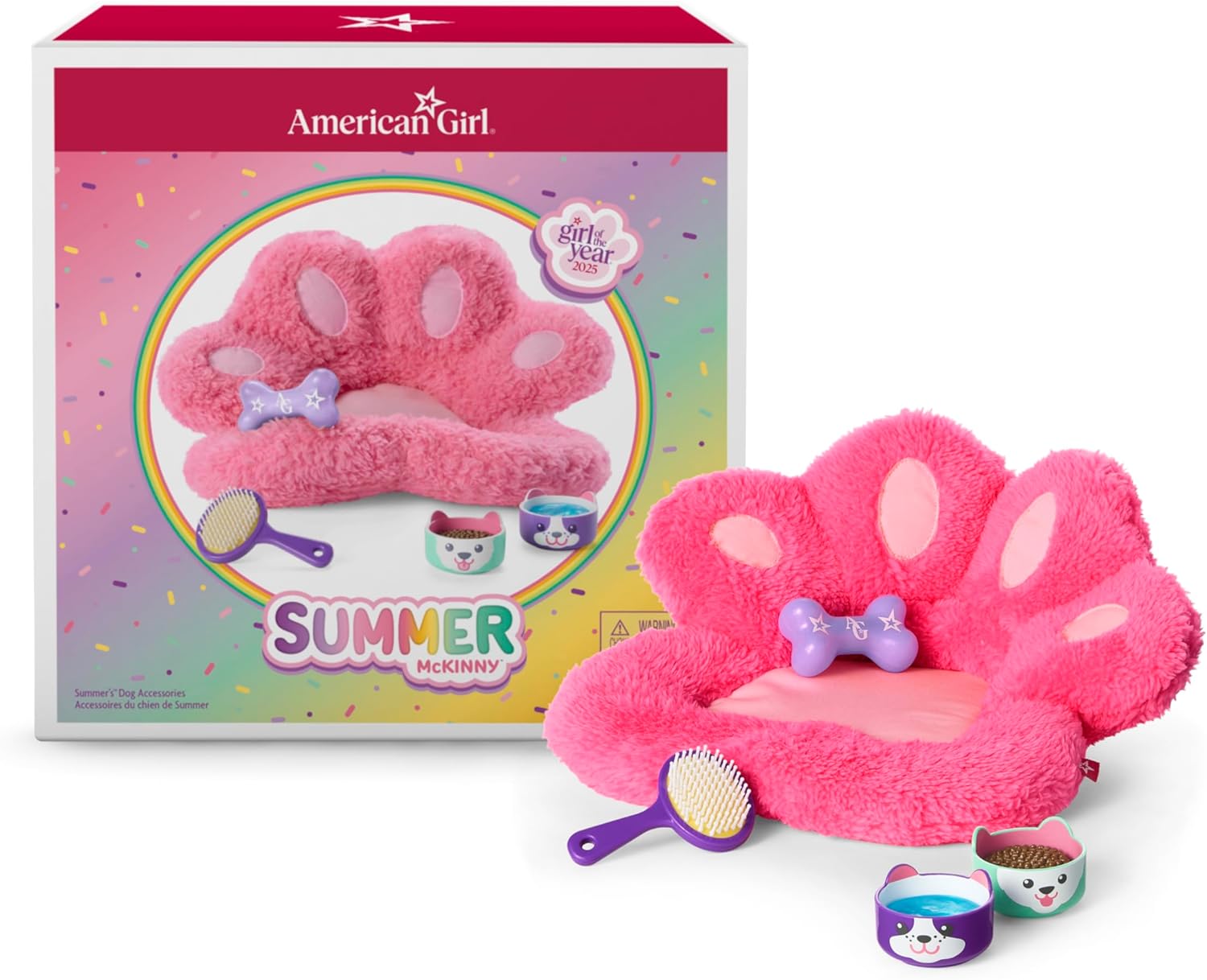 American Girl, Summer McKinny Girl of The Year 2025 Dog Accessories for 18-inch Doll Pets, with a Dog Bed, Dog Toy, pet Brush, and Bowls, Ages 6+