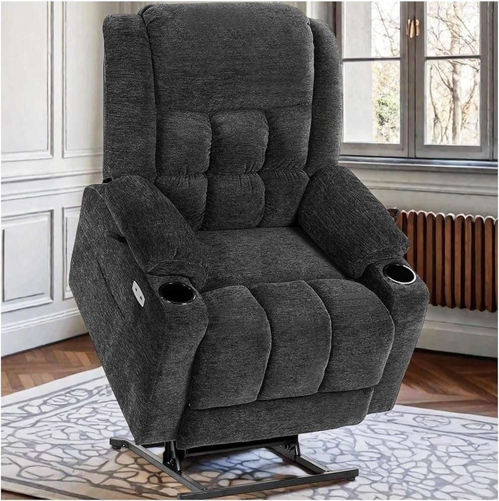 Power Lift Chair for Elderly with Heat and Massage Function Electric Lift Recliner Extended Footrest Standing Aid Chair with Side Pockets Remote Control Ergonomic Design