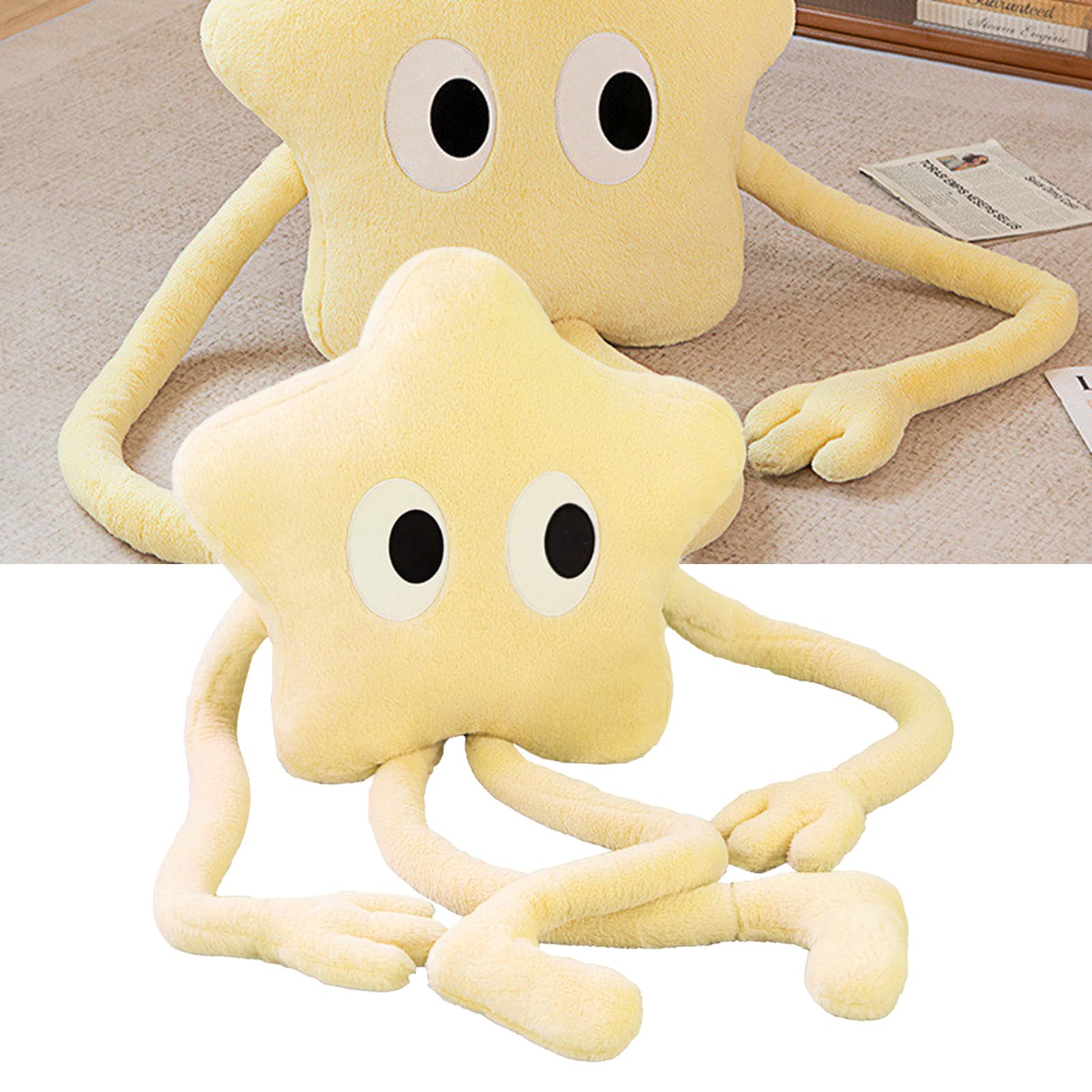 SUNGOOYUE Cuscino Morbido a Forma di Stella, Cuscino Imbottito in Peluche, Decorativo con Gambe Lunghe, Bambola di Peluche Carina per Bambine (stella gialla)