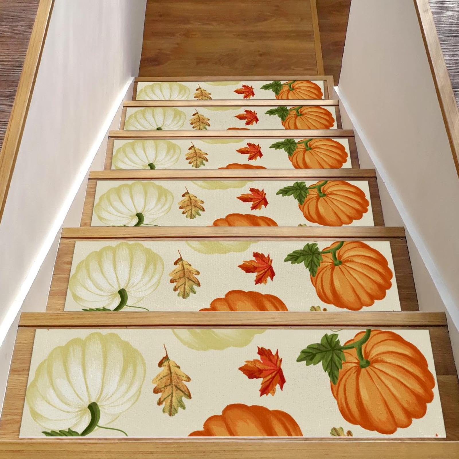 Alfombras para escaleras de madera de otoño 8x30" con 15 piezas antideslizantes