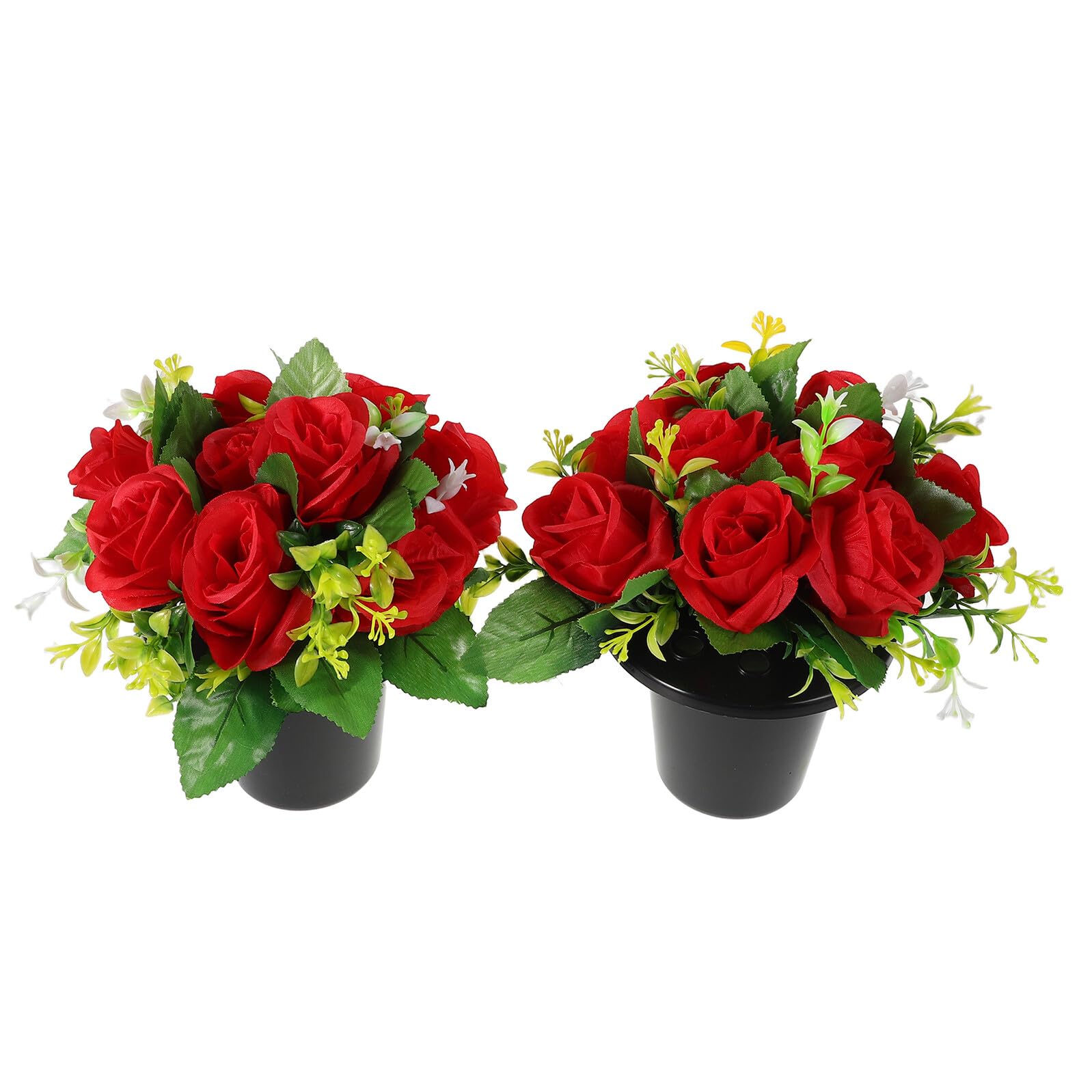Veemoon Ramo de Flores Artificiales para Cementerio Cubo Pequeño Resistente al Agua Flores de Seda y Plástico Rojas para Decoración Conmemorativa de Lápidas Arreglo Floral para Tumbas y