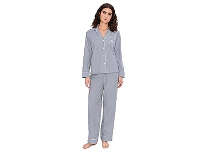 Lauren Ralph Lauren Woven Long Sleeve Notch Collar Long Pant Pajama Set Women