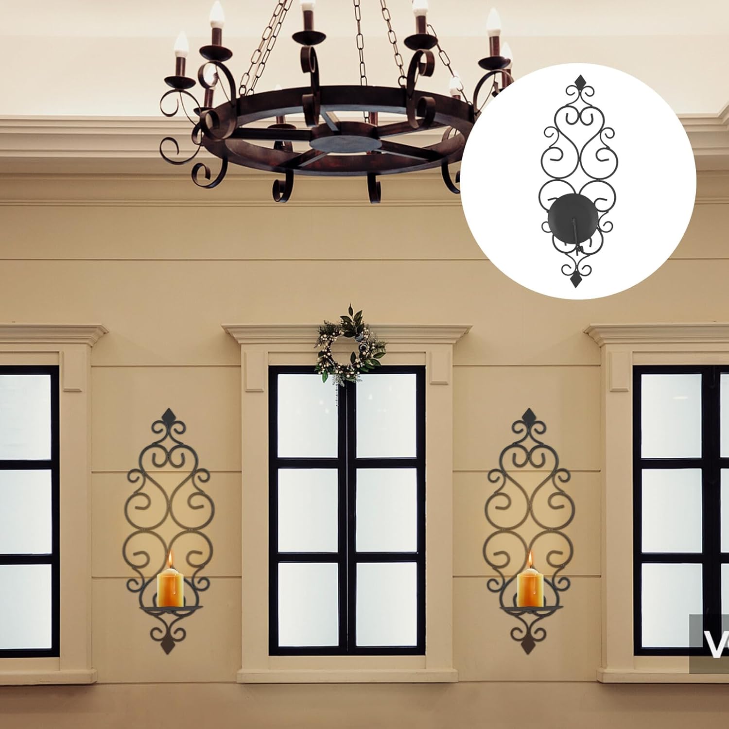 2Pcs Wall Candle Sconce Holder Black Classic Pillar Candle Stand Decorative Wall Mount for Bedroom Living Office Wedding Party