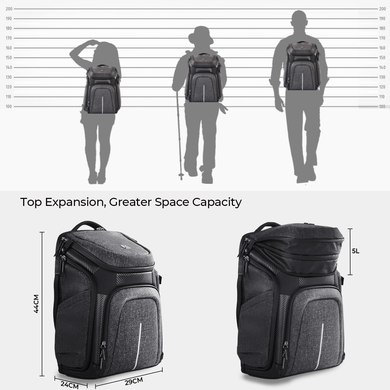 K&F CONCEPT Multifuncional Mochila para Cámara Profesional Mochila de Fotografía, 25L+1.5L Expansión Bolsa para Cámara con Cubierta para Lluvia Antirrobo, Compartimiento para Portátil de 16 Pulgadas