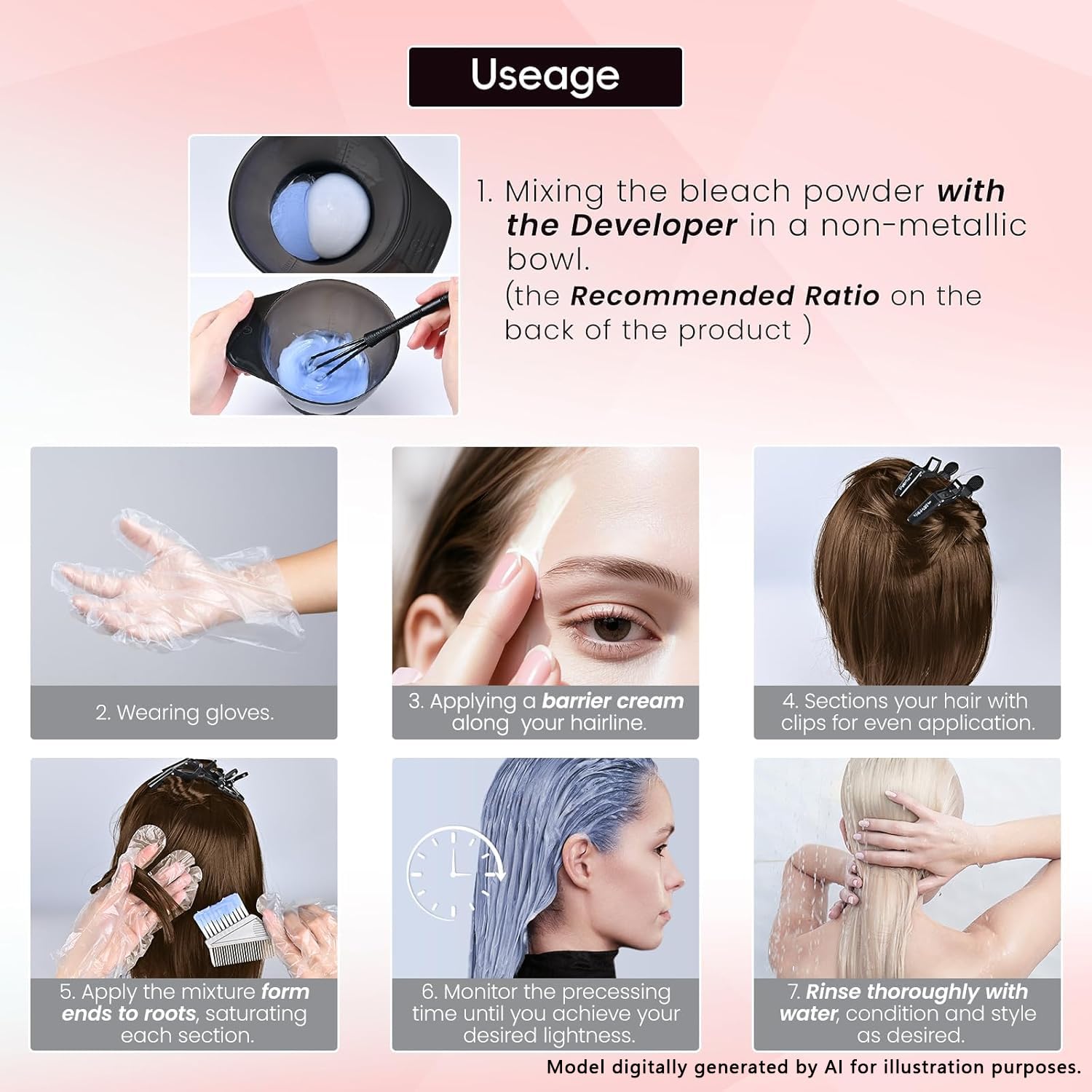 Hair Bleach Powder, Professional Lightening Bleach for Hair, Lift Up to 8 Levels for Hair Highlights & Lightening (200g/7.06oz)