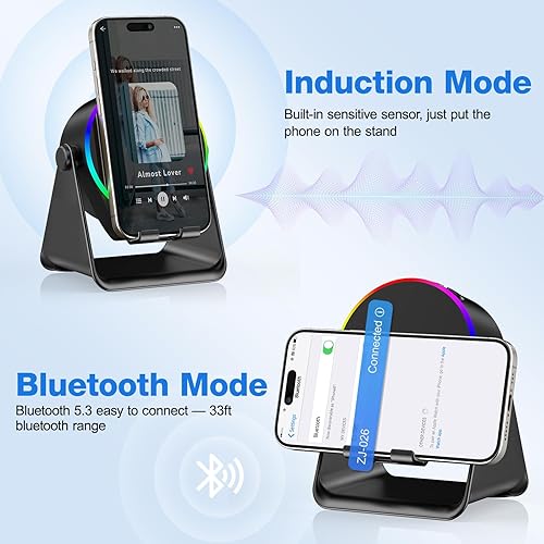 Miniatura 4 de TARKARI Regalos para hombres y mujeres, altavoz de inducción inalámbrico 5 en 1, altavoz Bluetooth con soporte para teléfono celular compatible con