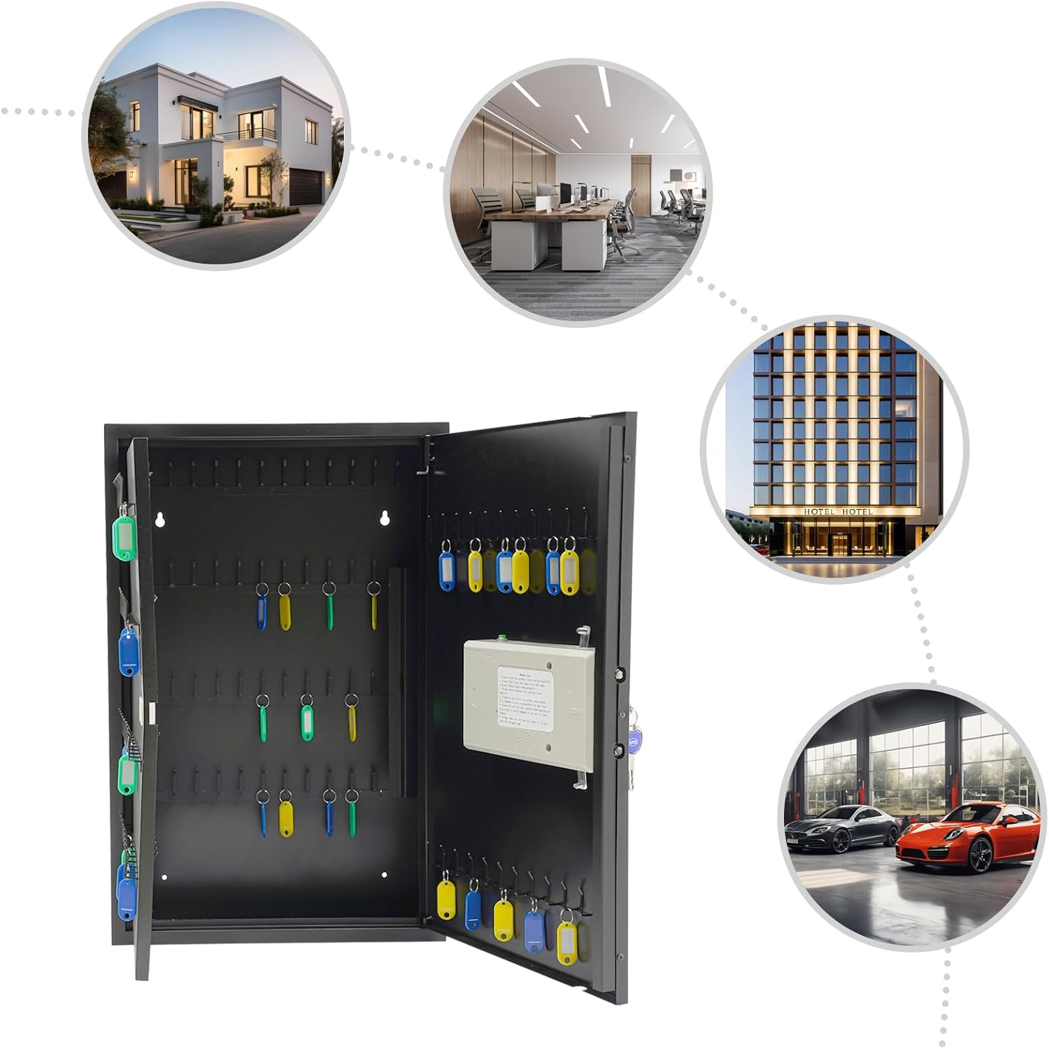 160-Position Large Wall-Mount Key Lock Box, 16.93" x 25.98" x 5.12" Steel Storage Cabinet, 160 Hooks with Numbered Tags, Combination Lock for Office, Property Management, Car Dealership