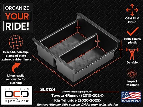 Miniatura 7 de Vehicle OCD - Divisor de consola central y organizador de bandejas para Toyota 4Runner (2010-2024) - Fabricado en Estados Unidos