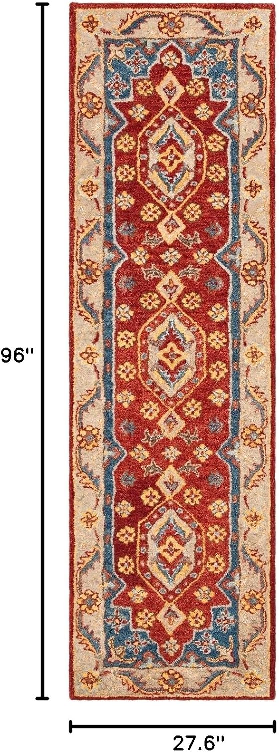 SAFAVIEH Antiquity Collection 2'3" x 8' Red/Blue AT503Q Handmade Traditional Oriental Premium Wool Runner Rug
