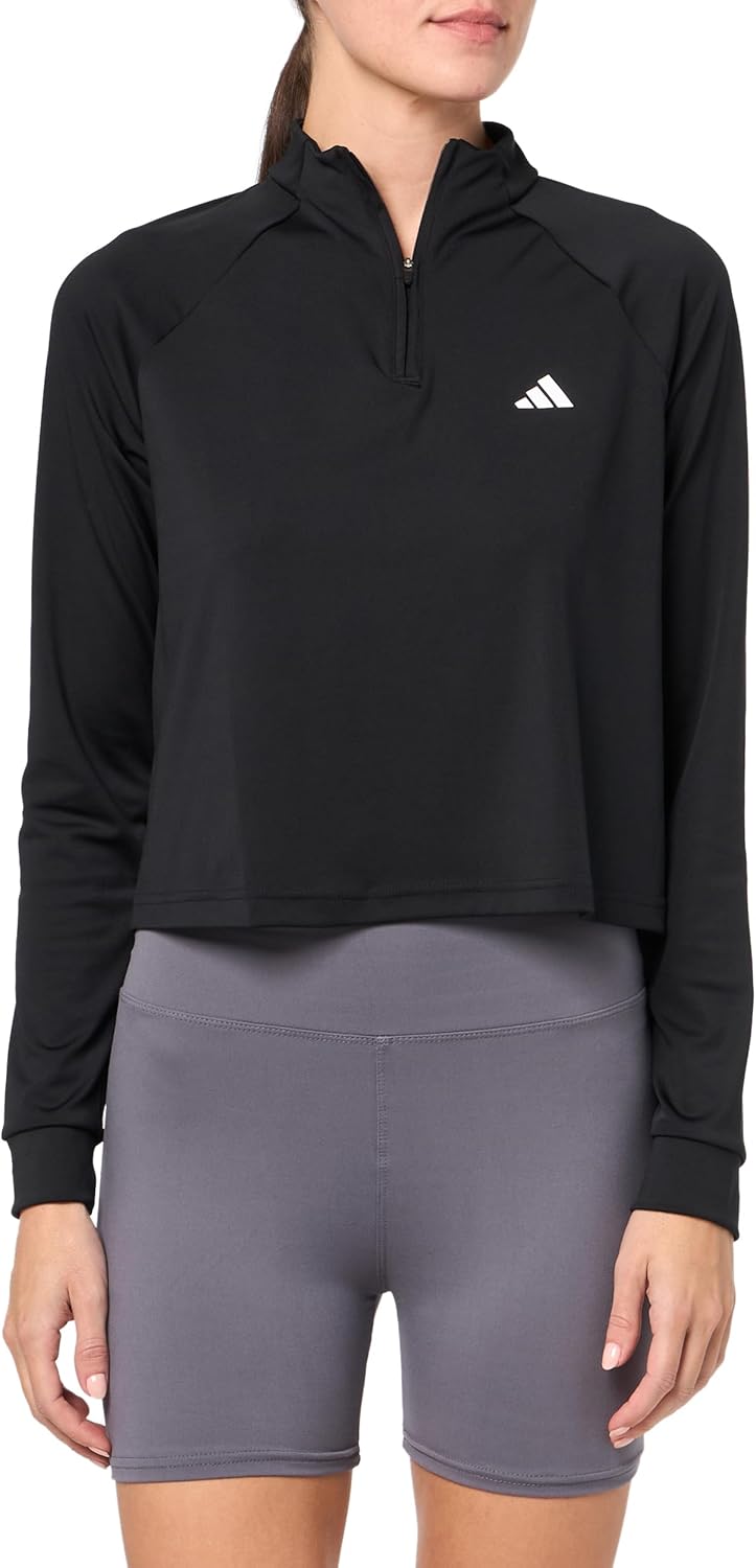 adidas Womens Train Essentials Minimal Branding Quarter Zip Training Casual Tops Casual Breathable - White