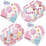 40Pcs Sweet Candyland Party Decorations Plates Disposable Tableware Include Candy Plates Napkins for 20 Guests Candyland Birthday Party or Baby Shower Supplies
