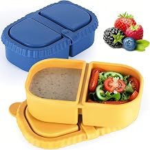 2 Pack Silicone Snack Containers with Lids, 8.5oz Dual Compartment | Meal Prep, Food-Grade Silicone, BPA-Free, Leakproof, Dishwasher Safe, Reusable, Office, Travel, Picnic, All Ages
