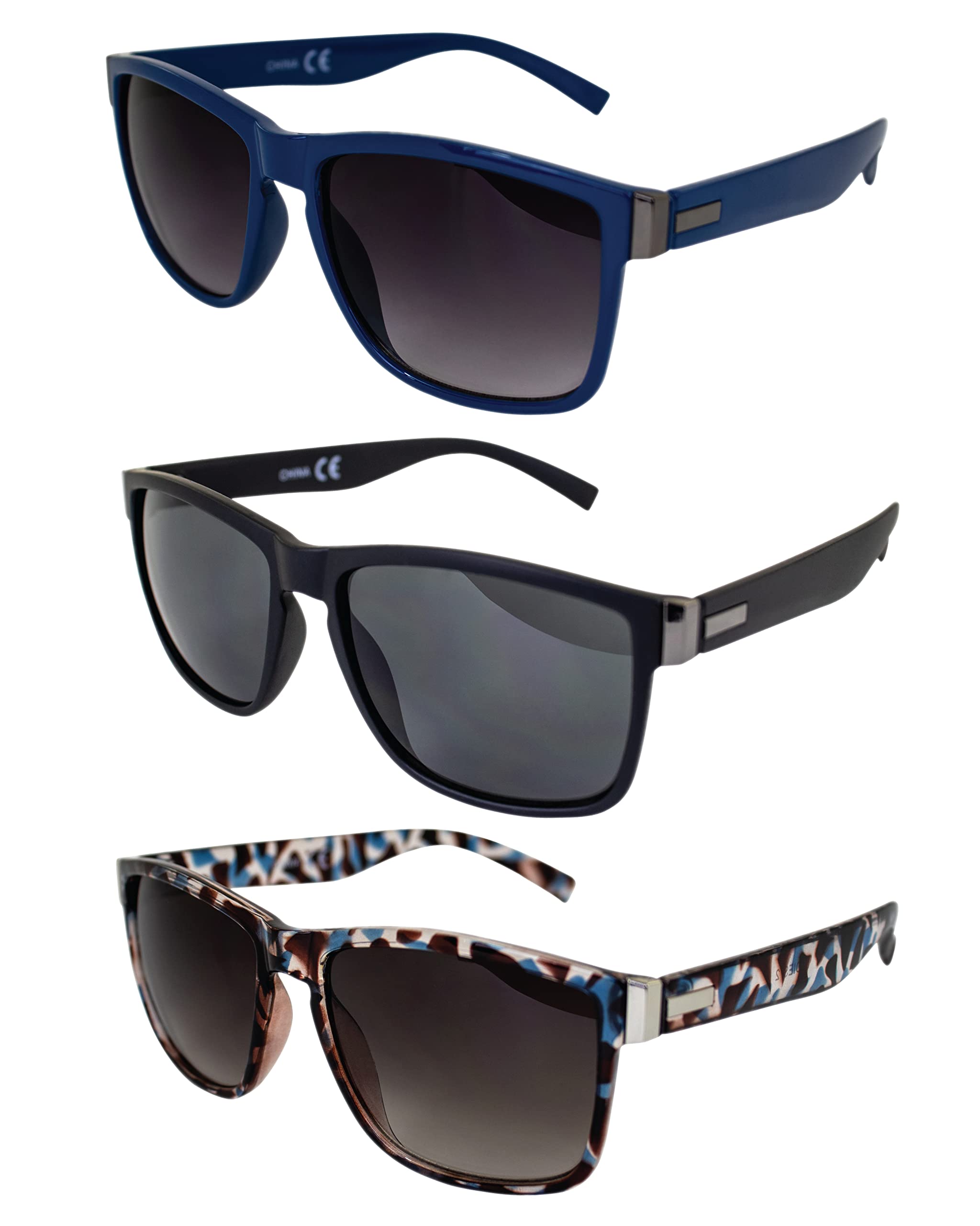 AlterImage Drift Sports Fashion Retro Sunglasses for Men or Women 3 Pair Blue Black Tortoise Frames w/Gradient Smoke Smoke Brown Lenses