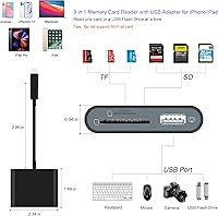 Vista 2 de Lector de tarjetas SD para iPhone, lector de tarjetas de memoria con adaptador USB-C a Lightning, conector plug and play, visor de tarjetas Micro SD