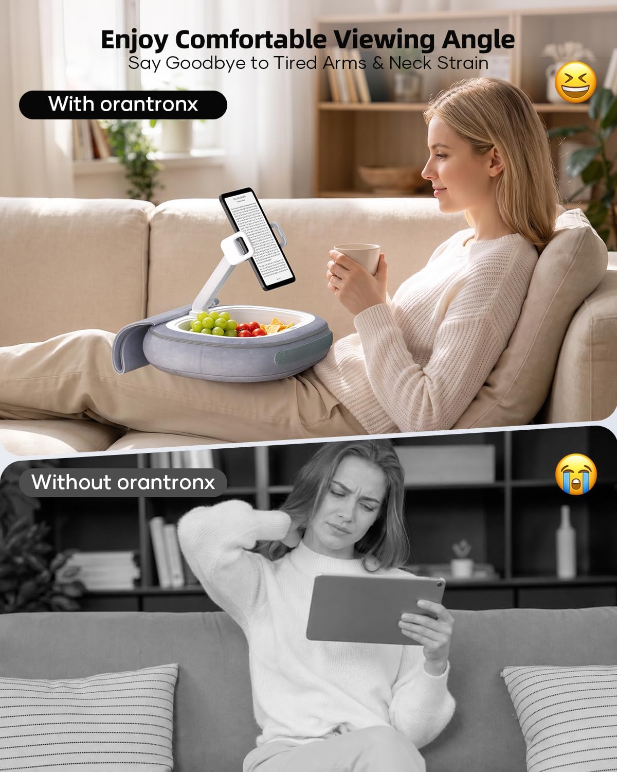 Tablet Pillow Stand for Bed, 360° Rotating iPad Holder for 5"–12.9" Devices